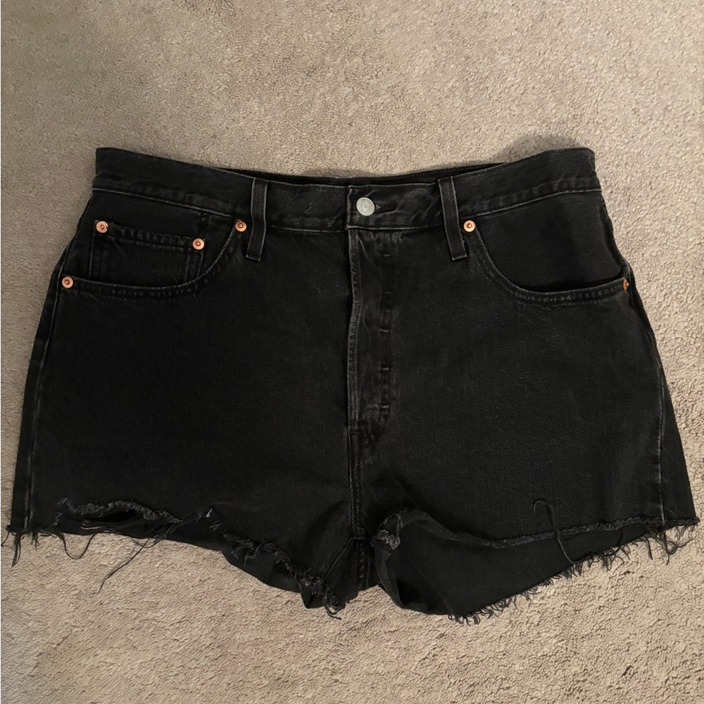 Levi's 501 Black Jean Shorts Distressed High-Waisted